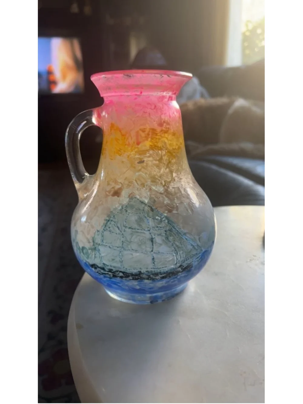 Handcrafted Multicolor Glass Pitcher Vase